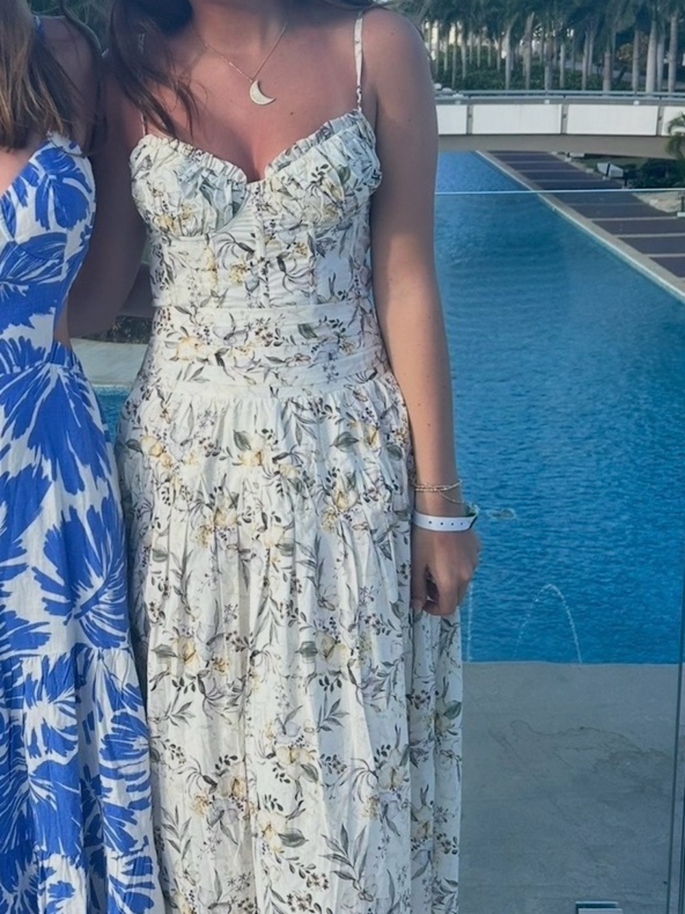 En Saison White Floral Maxi matching set with Pale Yellow Accents